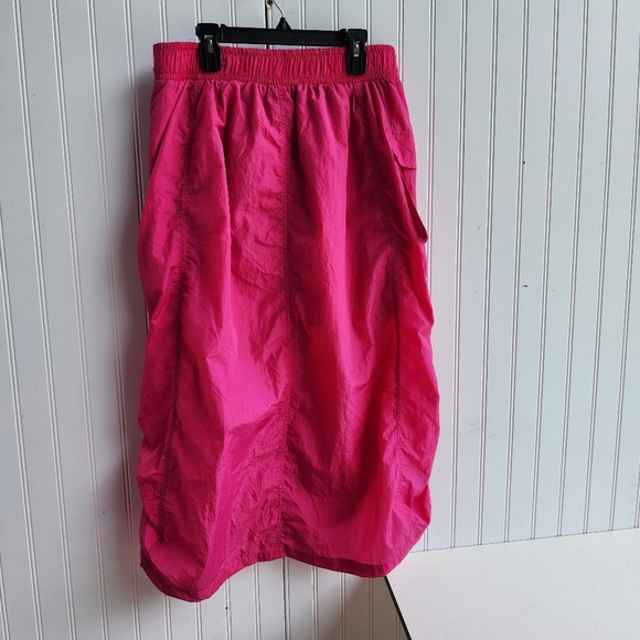 Rare NO COMMENT Women's Hot Pink SKIRT Rutched Sides Midi Skirt Sports Sz L - Picture 6 of 12
